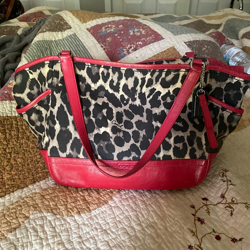 Coach Red & Black Ocelot Handbag